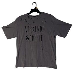 Zutter women’s distressed weekend and coffee, custom oversized T-shirt size L .